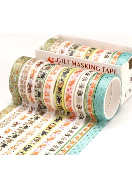 Mavi Stil Ute Kedi Köpek Altın Folyo Washi Bant Diy Dekoratif Scrapbooking Maskeleme Bandı Yapışkanlı Etiket Etiket Bant Kırtasiye (Yurt Dışından)