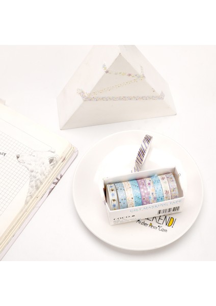 Mavi Stil Ute Kedi Köpek Altın Folyo Washi Bant Diy Dekoratif Scrapbooking Maskeleme Bandı Yapışkanlı Etiket Etiket Bant Kırtasiye (Yurt Dışından)
