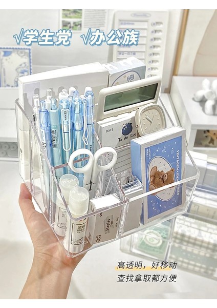 F Tarzı Akrilik Şeffaf Kalem Tutucu Ofis Öğrenme Gereçleri Büyük Kapasiteli Depolama Çok Fonksiyonlu Öğrenci Masaüstü Organizatör (Yurt Dışından) fırsatları