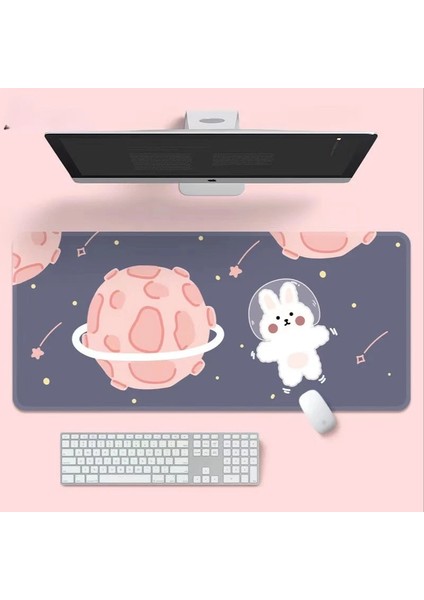 L-800X300X2MM Stili Ins Tarzı Sevimli Pembe Gezegen Tavşan Mouse Pad Oyun Büyük Süper Kawaii Bilgisayar Mat Kaymaz Klavye Pedi Ev Ofis Masaüstü Mat (Yurt Dışından)