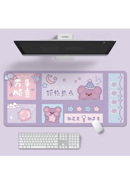 V-800X300X2MM Stili Ins Tarzı Sevimli Pembe Gezegen Tavşan Mouse Pad Oyun Büyük Süper Kawaii Bilgisayar Mat Kaymaz Klavye Pedi Ev Ofis Masaüstü Mat (Yurt Dışından)