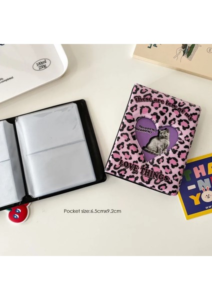 Leopar Kedi Stili Sharkbang Kawaii 3 "kedi Kitaplık Çanta Toplamak Leopar Delikli Kalp Depolama Kartı Albümü Kartpostallar Organizatör Toplamak (Yurt Dışından) modelleri