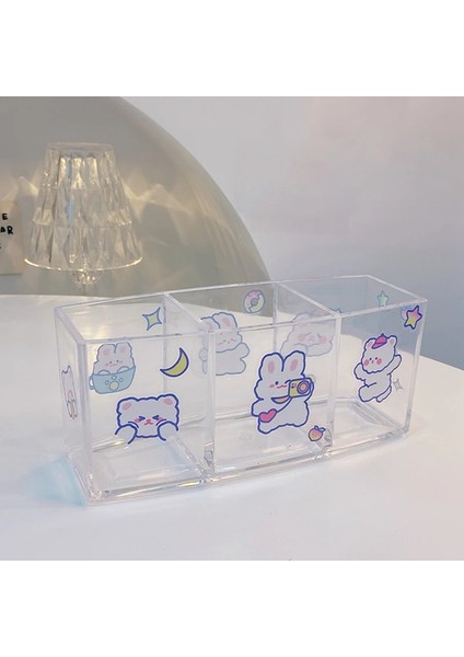 OSS20921BT3 Tarzı Kawaii Şeffaf Akrilik Kalem Tutucu Masaüstü Organizatör Ins Yeni Moda Sevimli Ayı Tavşan Ofis Kırtasiye Kozmetik Saklama Kutusu (Yurt Dışından)