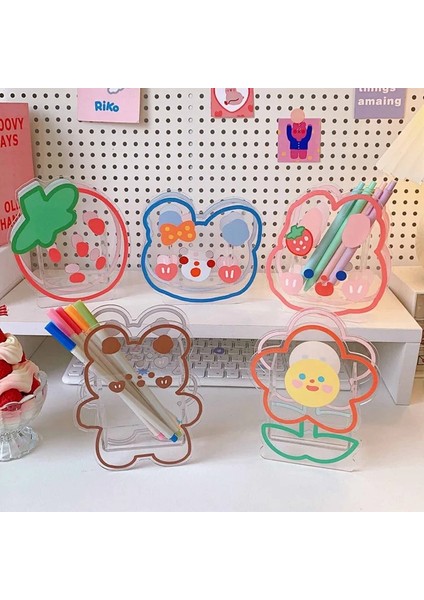 OSS20921BT3 Tarzı Kawaii Şeffaf Akrilik Kalem Tutucu Masaüstü Organizatör Ins Yeni Moda Sevimli Ayı Tavşan Ofis Kırtasiye Kozmetik Saklama Kutusu (Yurt Dışından) modelleri
