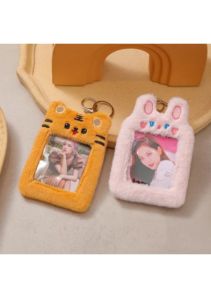 Pembe Tarzı Kawaii Peluş Fotocard Tutucu Sevimli Ayı Kredi Kımlık Banka Kartı Anahtarlıklar Otobüs Kartları Koruyucu Kılıf Resim Fotoğraf Kollu Kırtasiye (Yurt Dışından)