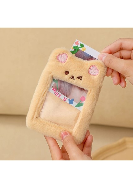 Pembe Tarzı Kawaii Peluş Fotocard Tutucu Sevimli Ayı Kredi Kımlık Banka Kartı Anahtarlıklar Otobüs Kartları Koruyucu Kılıf Resim Fotoğraf Kollu Kırtasiye (Yurt Dışından)