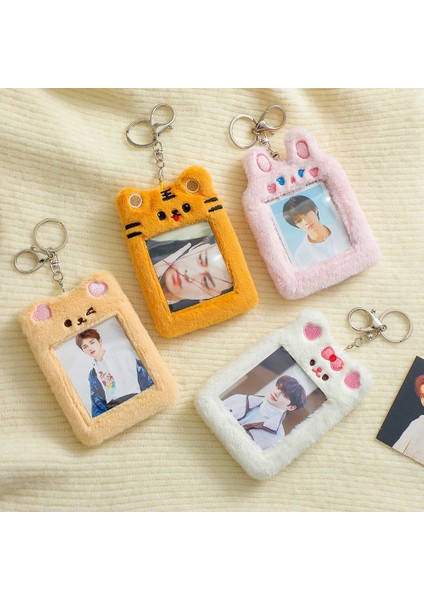 Pembe Tarzı Kawaii Peluş Fotocard Tutucu Sevimli Ayı Kredi Kımlık Banka Kartı Anahtarlıklar Otobüs Kartları Koruyucu Kılıf Resim Fotoğraf Kollu Kırtasiye (Yurt Dışından)