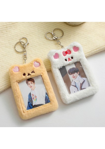 Pembe Tarzı Kawaii Peluş Fotocard Tutucu Sevimli Ayı Kredi Kımlık Banka Kartı Anahtarlıklar Otobüs Kartları Koruyucu Kılıf Resim Fotoğraf Kollu Kırtasiye (Yurt Dışından)