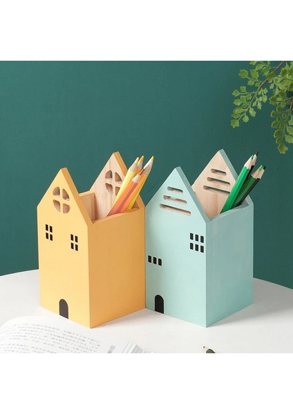 R Stili 2023 Yeni Varış Kawaii Ev Şekli Ahşap Kalemlik Masa Düzenleyici Saklama Kutusu Okul Ofis Aksesuarları Kırtasiye Basit Ahşap (Yurt Dışından) modelleri