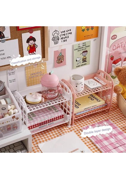 OSS23129PK Stili Kawaii Katı Çift Katmanlar Masa Düzenleyici Masaüstü Depolama Rafı Öğrenci Yurdu Katlanır Içi Boş Raf Cilt Bakımı Depolama Rafı (Yurt Dışından) fiyatları