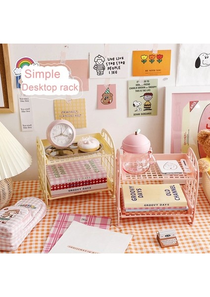 OSS23129PK Stili Kawaii Katı Çift Katmanlar Masa Düzenleyici Masaüstü Depolama Rafı Öğrenci Yurdu Katlanır Içi Boş Raf Cilt Bakımı Depolama Rafı (Yurt Dışından) fırsatları