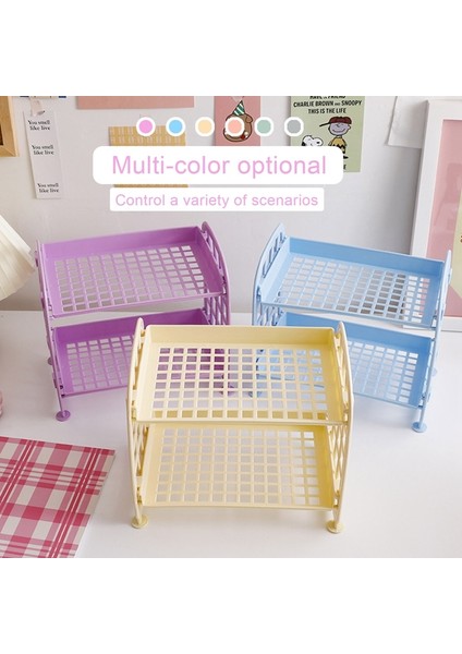 OSS23129PK Stili Kawaii Katı Çift Katmanlar Masa Düzenleyici Masaüstü Depolama Rafı Öğrenci Yurdu Katlanır Içi Boş Raf Cilt Bakımı Depolama Rafı (Yurt Dışından) indirimleri