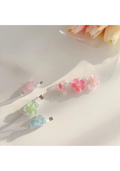 C Tarzı 1 Adet Çiçek USB Şarj Aleti Veri Kablosu Şarj Hat Teli Koruyucu Kapak Hattı Kablosu Koruyucu Veri Kablosu Yönetimi (Yurt Dışından) fırsatları