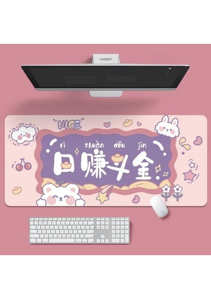 U-800X300X2MM Stili Ins Tarzı Sevimli Pembe Gezegen Tavşan Mouse Pad Oyun Büyük Süper Kawaii Bilgisayar Mat Kaymaz Klavye Pedi Ev Ofis Masaüstü Mat (Yurt Dışından)