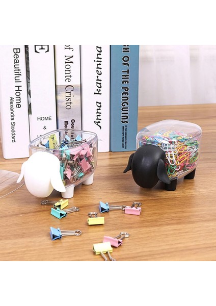 Beyaz Stil Güzel Koyun Şekli Şeffaf Saklama Kutusu Plastik Pamuklu Çubukla Kırtasiye Organizatör Ofis Masaüstü Süsleme (Yurt Dışından) fırsatları