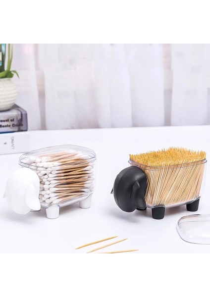 Beyaz Stil Güzel Koyun Şekli Şeffaf Saklama Kutusu Plastik Pamuklu Çubukla Kırtasiye Organizatör Ofis Masaüstü Süsleme (Yurt Dışından) indirimleri