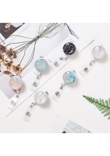 No.6 Tarzı Ebru Geri Çekilebilir Rozet Makarası Güzel Mermer Çatlak Rozet Tutucu Aksesuarları Kimlik Kelime Kartı Erişim Tutucu Klip Iş Malzemeleri (Yurt Dışından) fiyatları