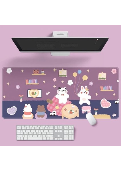 S-800X300X2MM Stili Ins Tarzı Sevimli Pembe Gezegen Tavşan Mouse Pad Oyun Büyük Süper Kawaii Bilgisayar Mat Kaymaz Klavye Pedi Ev Ofis Masaüstü Mat (Yurt Dışından)