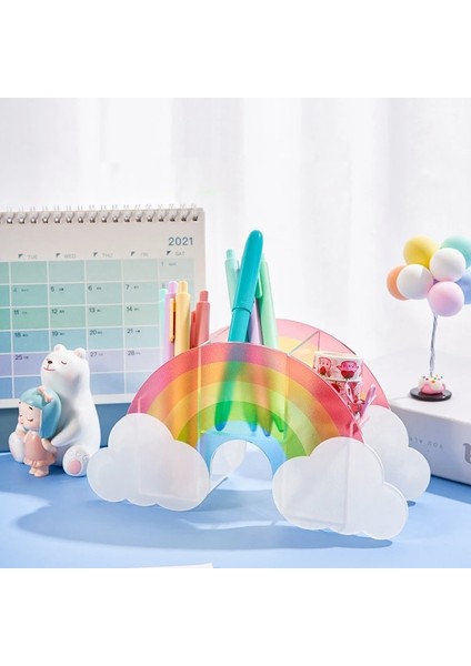 OSS23128YJX Stili Sevimli Kaktüs Gökkuşağı Şekli Akrilik Kalemlik Çok Bölmeli Kalem Kutusu Çocuklar Masaüstü Kırtasiye Organizatör Okul Ofis Için (Yurt Dışından) modelleri