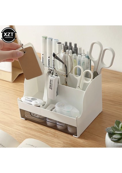 Mavi Stil Masaüstü Düzenleyici Büyük Kapasiteli Masa Aksesuarları Çekmeceli Kalemlik Kalem Saklama Kutusu Okul Ofis Kırtasiye (Yurt Dışından) fırsatları