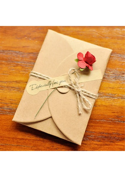5 Adet Küçük Kırmızı Gül Tarzı 5 Adet Mini Zarf Vintage Dıy Kraft Kağıt Davetiye Tebrik Kartı Moda El Yapımı Kuru Çiçek Düğün Parti (Yurt Dışından)