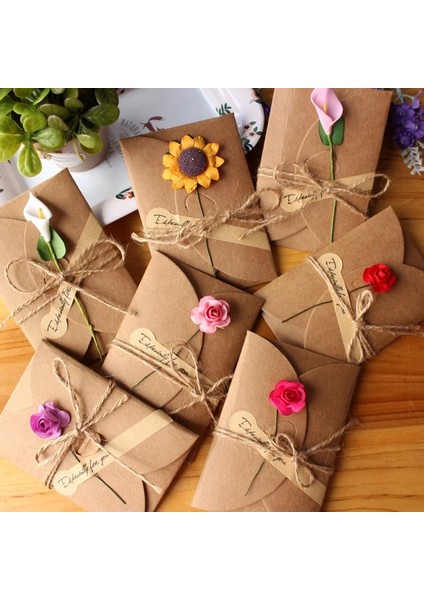 5 Adet Küçük Kırmızı Gül Tarzı 5 Adet Mini Zarf Vintage Dıy Kraft Kağıt Davetiye Tebrik Kartı Moda El Yapımı Kuru Çiçek Düğün Parti (Yurt Dışından)