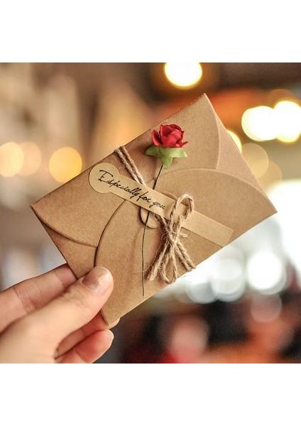 5 Adet Küçük Kırmızı Gül Tarzı 5 Adet Mini Zarf Vintage Dıy Kraft Kağıt Davetiye Tebrik Kartı Moda El Yapımı Kuru Çiçek Düğün Parti (Yurt Dışından)
