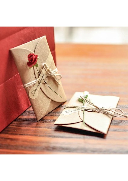 5 Adet Küçük Kırmızı Gül Tarzı 5 Adet Mini Zarf Vintage Dıy Kraft Kağıt Davetiye Tebrik Kartı Moda El Yapımı Kuru Çiçek Düğün Parti (Yurt Dışından)