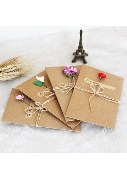 5 Adet Küçük Kırmızı Gül Tarzı 5 Adet Mini Zarf Vintage Dıy Kraft Kağıt Davetiye Tebrik Kartı Moda El Yapımı Kuru Çiçek Düğün Parti (Yurt Dışından)