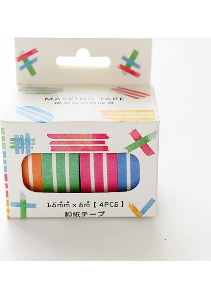 Yatay Çizgili Stil 4 Rollslot Japon Washi Maskeleme Bandı Seti Izgara Şerit Nokta Kağıt Maskeleme Bantları Washi Bant Dıy Scrapbooking Sticker (Yurt Dışından)