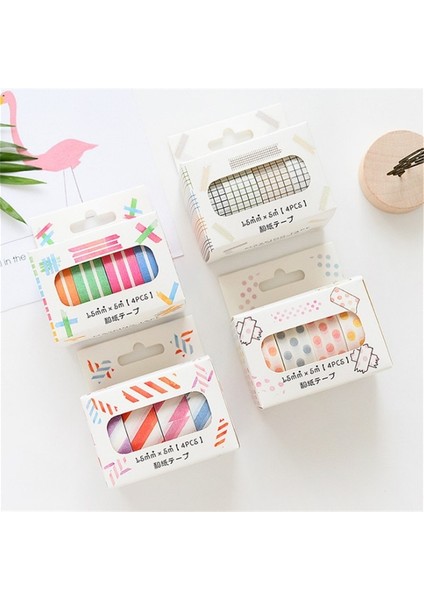 Yatay Çizgili Stil 4 Rollslot Japon Washi Maskeleme Bandı Seti Izgara Şerit Nokta Kağıt Maskeleme Bantları Washi Bant Dıy Scrapbooking Sticker (Yurt Dışından) modelleri