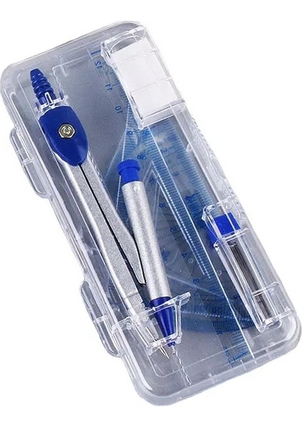 Mavi Stil 7 Piecesset Öğrenci Kutulu Pusula Seti Cetvel Iletki Kurşun Silgi Geometrik Çizim Araçları (Yurt Dışından)