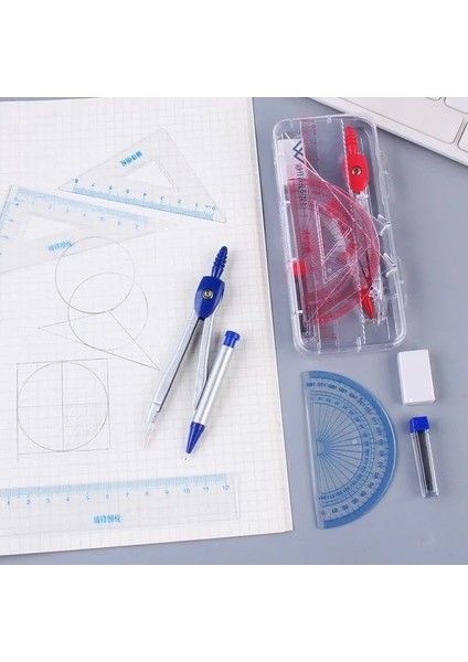 Mavi Stil 7 Piecesset Öğrenci Kutulu Pusula Seti Cetvel Iletki Kurşun Silgi Geometrik Çizim Araçları (Yurt Dışından) fiyatları