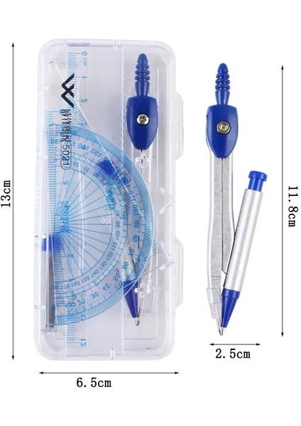 Mavi Stil 7 Piecesset Öğrenci Kutulu Pusula Seti Cetvel Iletki Kurşun Silgi Geometrik Çizim Araçları (Yurt Dışından) fırsatları