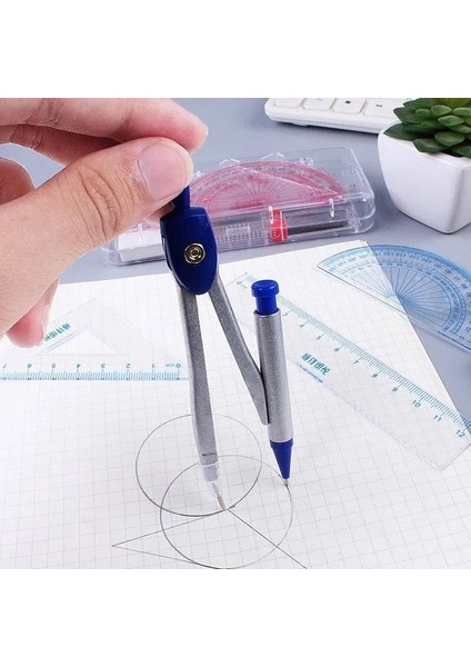 Mavi Stil 7 Piecesset Öğrenci Kutulu Pusula Seti Cetvel Iletki Kurşun Silgi Geometrik Çizim Araçları (Yurt Dışından) indirimleri