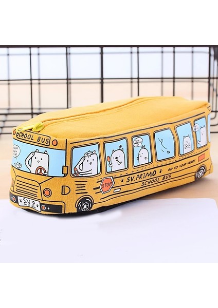 Sarı Stil Kalem Kutusu Öğrenci Kırtasiye Küçük Hayvan Otobüs Erkek ve Kadın Kanvas Kırtasiye Kutusu (Yurt Dışından)