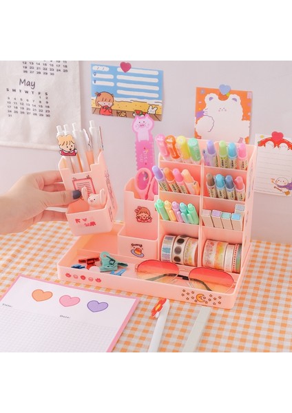 Pembe Tarzı Eğimli Kalem Tutucu Ins Yaratıcı Sevimli Moda Öğrenci Çok Fonksiyonlu Büyük Kapasiteli Masaüstü Kız Saklama Kutusu (Yurt Dışından) fırsatları