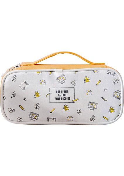 Sarı Stil Taşınabilir Büyük Kapasiteli Kalem Kutusu Tuval Fermuar Öğrenci Kalem Kırtasiye Kutusu Makyaj Çantası Kozmetik Saklama Çantası Seyahat Organizatör (Yurt Dışından)