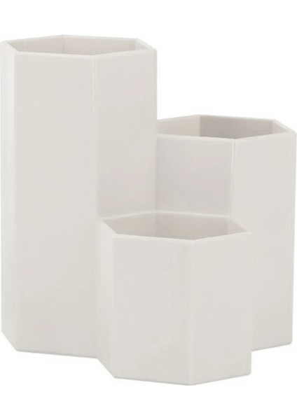 Bej Tarzı Altıgen Masaüstü Kalem Tutucu Standı 3 Yuvası Kalem Ekran Bardak Makyaj Fırça Kırtasiye Ofis Malzemeleri Organizatör Okul Için (Yurt Dışından)