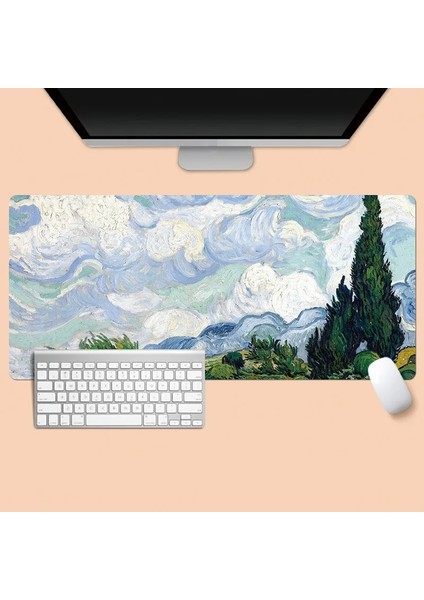 H-300X800X2MM Stili Van Gogh Mouse Pad Yağlıboya Tarzı Büyük Ofis Sümen Pad Kaymaz Kalınlaşmış Kauçuk Klavye Matı Masaüstü Aksesuarları (Yurt Dışından) fırsatları