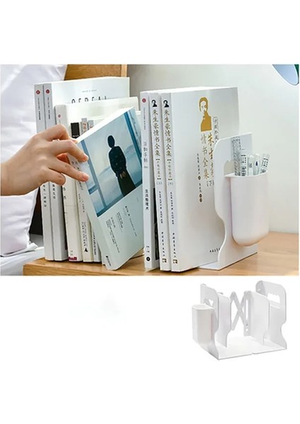 Beyaz Stil Basit Kitap Standı Geri Çekilebilir Kitaplık Öğrenci Kitap Klipsi Kalem Tutucu Çok Fonksiyonlu Depolama Rafı Masaüstü Organizasyon Modern (Yurt Dışından)