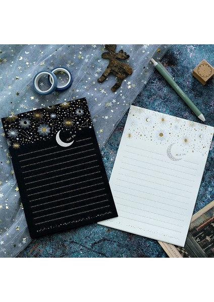 6 Harfli Kağıt Siyah Stili Vintage Kağıt Mektup Avrupa Tipi High-End Bronzlaştırıcı Yıldızlı Ay Nimet Mektubu Zarf Yazı Kağıdı Ofis Kırtasiye (Yurt Dışından) fiyatları