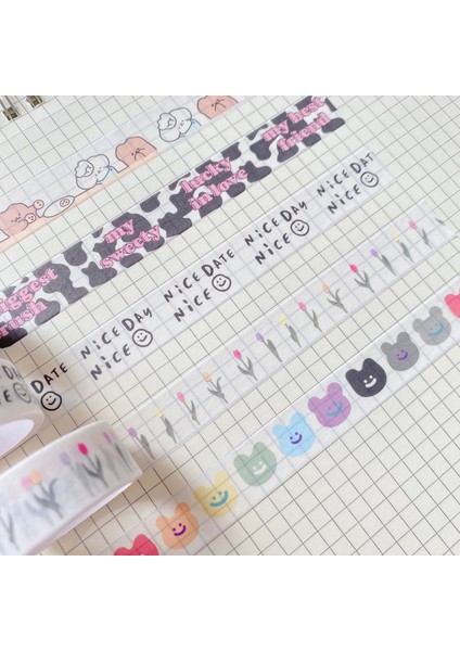 E Stili Ins Washi Bantlar Sevimli Gülen Ayı Lale Maskeleme Bandı Günlüğü Kırtasiye Sticker Dıy Dekor Dergisi Kore Scrapbooking Yapışkan Bant (Yurt Dışından)