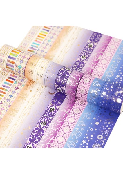 12 Rulo Set Stili 12 Rulo Altın Folyo Washi Bant Seti Yıldız Galaxy Maskeleme Bandı Kawaii Dekoratif Yapışkan Bant Sticker Karalama Defteri Günlüğü Kırtasiye (Yurt Dışından)