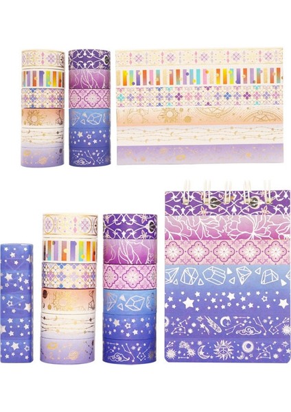 12 Rulo Set Stili 12 Rulo Altın Folyo Washi Bant Seti Yıldız Galaxy Maskeleme Bandı Kawaii Dekoratif Yapışkan Bant Sticker Karalama Defteri Günlüğü Kırtasiye (Yurt Dışından)