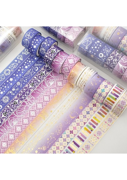12 Rulo Set Stili 12 Rulo Altın Folyo Washi Bant Seti Yıldız Galaxy Maskeleme Bandı Kawaii Dekoratif Yapışkan Bant Sticker Karalama Defteri Günlüğü Kırtasiye (Yurt Dışından)