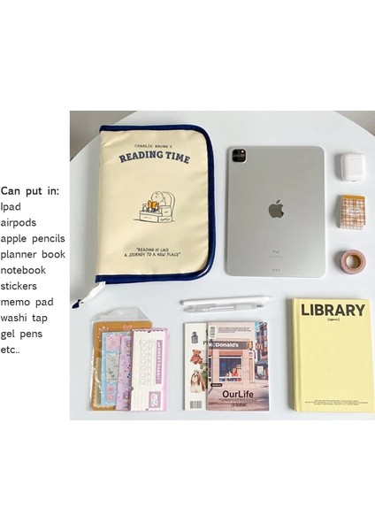 Mavi Stil Kore Sevimli Okul Kalem Kutusu Saklama Çantası Inç Ipad Için Taşınabilir Büyük Cep Planlayıcısı Kawaii Kılıfı Kutusu Ofis Kırtasiye (Yurt Dışından) fırsatları