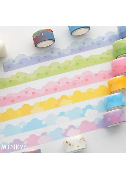 No.12 Tarzı Mınkys Kawaii 5 M Kalp Bulut Washi Maskeleme Bandı Scrapbooking Dergisi Dekoratif Yapışkan Bant El Kitabı Malzeme Kırtasiye (Yurt Dışından)