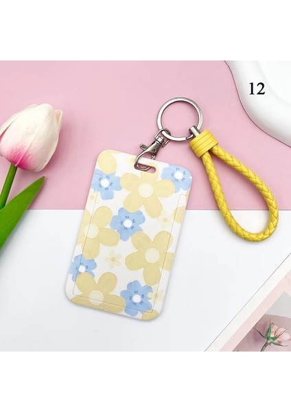 No.12 Tarzı Ins Sevimli Çiçek Baskı Kordon Kart Kapağı Kart Tutucu Rozet Tutucu Kartları Öğrenciler Otobüs Banka Kımlık Yemek Kartları Koruyucular Kapak (Yurt Dışından)