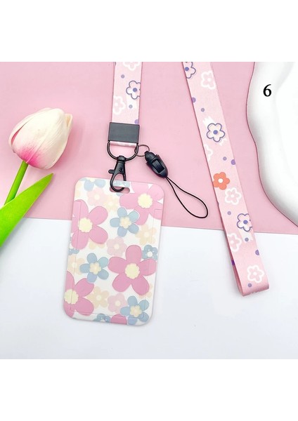 No.12 Tarzı Ins Sevimli Çiçek Baskı Kordon Kart Kapağı Kart Tutucu Rozet Tutucu Kartları Öğrenciler Otobüs Banka Kımlık Yemek Kartları Koruyucular Kapak (Yurt Dışından)